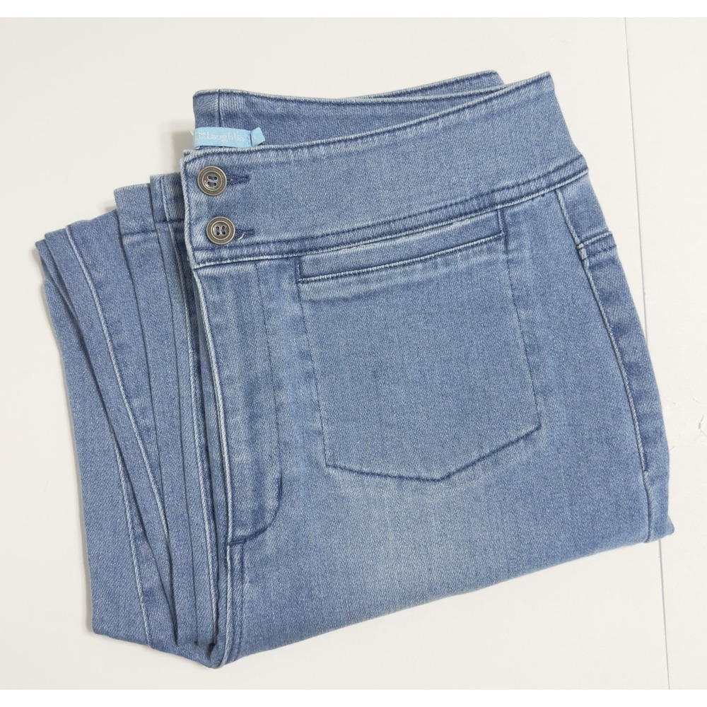 J Mclaughlin Women's Wide Leg Jeans Sz 10 Front Patch Pockets Nautical Beach